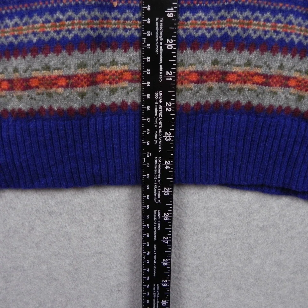 Lands End Sweater Mens Large Wool Blend Pullover Knit Blue Fair Isle Long Sleeve